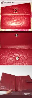 Chanel Red Camellia Flower Bi Fold Wallet Bi Fold Wallet Clutch Wallet Embossed Leather