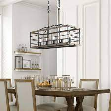 Modern rectangular led hanging light fixtures house renovation , office living room, bedroom, dinning room, interior design. Modern Farmhouse Chandelier 5 Light Metal Linear Pendant Lighting For Kitchen Island L26 Xw10 2 Xh19 7 Overstock 27676837