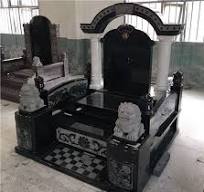 Black Granite Tombstone with Lion Statues for Southeast Asia Market from China - StoneContact.com