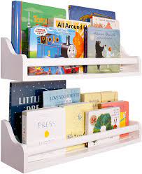 Buy Kids Bookshelf Wall Mounted Set Of 2 22 Children S Nursery Floating Shelf Toddler Book Case Furniture Baby Rack Storage Reversible Large White Wooden Shelves Toys Display Organizer Easy Install Online