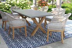 Rope Teak Dining Chair With Sunbrella Cushion 2 Pack And Composite Teak Dining Table Teak Dining Set Teak Dining Table Teak Dining Chairs