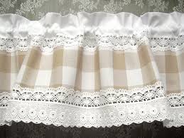 Bistrogardine Mit Spitzen Karo Beige Weiss Gardine Im Landhausstil Buffalo Check Shabby Chic Vintagestil Vorhang Fur Kuche 351 In 2020 Curtains Country Style Curtains White Shabby Chic