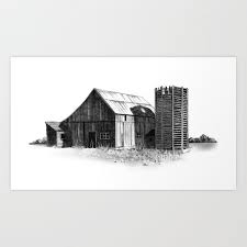 When my dad passed away in 1984, my sisters and i divided his paintings and drawings among us three and i inherited his very early work (when he was about 20 years old), his early portrait studies and his french village and landscape. Old Barn And Silo Original Pencil Drawing Country Farm Art Print By Joyart Society6