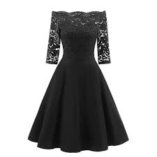 Retro Off Shoulder Swing Cocktail Dress Black Lace Dress Vintage Vintage Flare Dress Prom Dresses With Sleeves