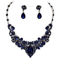 Perfect Color Sapphire Navy Blue Crystal Necklace Set Elegant Wedding Prom Formal J Elegant Wedding Jewelry Bridesmaid Jewelry Sets Blue Blue Crystal Necklace