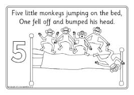 If your kids like the 5 little monkeys nursery rhyme too, they will love this free printable. Five Little Monkeys Jumping On The Bed Nursery Rhyme Teaching Resources Sparklebox