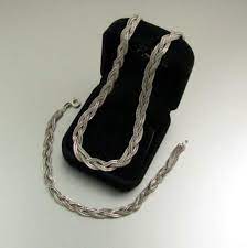 Vintage Sterling Silver Braided Chain Necklace Bracelet Set Etsy Braided Necklace Vintage Sterling Silver Bracelet Set
