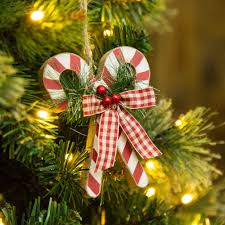 This is an awesome lot of 12 glass candy cane christmas tree ornaments each measures about 3 tall this height is including the loop on the cap at the top each are similiar in design and made in the form of a bright red and green and snowy sparkly white colors with a gold bow. Wooden Candy Cane Holiday Shaped Ornament Reviews Birch Lane