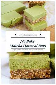 No Bake Matcha Oatmeal Bars Balancing Andie Recipe Vegan Dessert Recipes Matcha Oatmeal Matcha Recipe