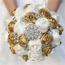 Shop afloral for silk weddings flowers the | / find gold metal floral containers for your vintage wedding centerpieces like this beautiful distressed gold metal compote bowl. 20cm Wedding Bridal Gold Ivory Bouquet Silver Diamonds Mariage Bouquets Bridesmaid Holding Ivory Stain Rose Flowers Party W573 Special Price 327f Cicig