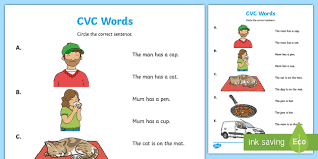 cvc words sentences worksheets printable twinkl