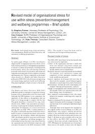 Pdf Revised Model Of Organisational Stress For Use Within Stress Prevention Management And Wellbeing Programmes Brief Update