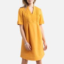 Robe Droite En Lin Et Coton Jaune Tournesol Anne Weyburn La Redoute