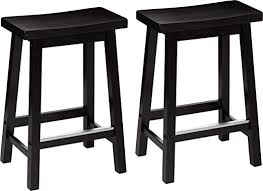 Farmhouse kitchen stool, industrial counter walnut color wooden top black 2pcs. Amazonbasics Classic Solid Wood Saddle Seat Kitchen Counter Stool With Foot Plate 24 Inch Black Set Of 2 Amazon Ca Home
