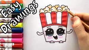 Collection of how to draw popcorn (42). Easy Drawings How To Draw Cute Popcorn Draw Step By Step Kawaii Drawings Youtube