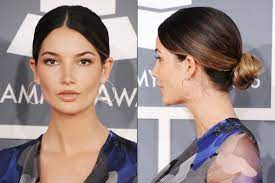 Center Part Low Knot Wedding Hair And Makeup Front Hair Styles Brunette Hair Color