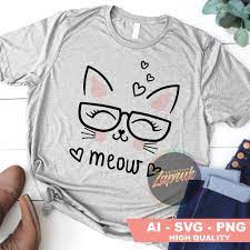 Download Meow Cute Cat Tshirt Design For Girl Svg Ai Png For Sale Buy T Shirt Designs