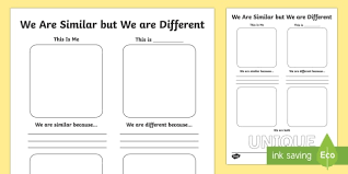 Having a resemblance in appearance or nature; We Are Similar But We Are Different Worksheet Teacher Made