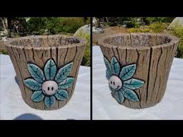 How To Make A Beautiful Cement Flowerpot Imitation Wood A New Idea For Cement Pots Youtube In 2020 Cement Flower Pots Cement Crafts Diy Concrete Planters