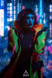 Cyberpunk Female In Dark Clothes Yellow Plastic Coat Short Dark Haired Female Android Robotic Cyborg Woman Cyberpunk Girl Fantasy Girl Cyberpunk Character