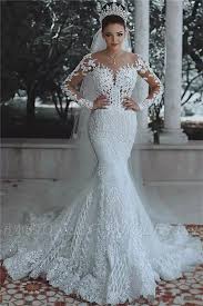 2018 Luxury Beaded Lace Mermaid Wedding Dresses With Sleeves Sheer Tulle Appliques Long Sleeve Mermaid Wedding Dress Bridal Gowns Mermaid Scoop Wedding Dress