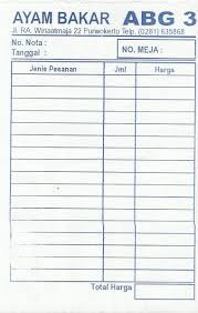 Disini kami ingin berbagi sebagian dari contoh desain nota , kwitansi , invoice , ataupun surat jalan yang pernah di cetak di percetakan kami dengan memakai kertas ncr (carbonize) / karbon langsung. Contoh Nota Rumah Makan Word