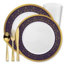 Black And Gold Plastic Plates Midnight Blue Gold Rim Majestic Plastic Plates Party Package Elegant Disposable Plates Plastic Plates Wedding Disposable Wedding Tableware Wedding Tableware