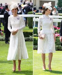 • dresses and tops should have straps of one inch or greater. Duchess Kate Looks Lovely Again In White Lace For Royal Ascot Lace White Dress Kate Middleton Dress Ascot Outfits