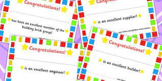 Certificates for roles within a lego therapy group and for completing a block of building brick therapy. Building Bricks Therapy Certificates Lego Therapy Therapy Childrens Learning