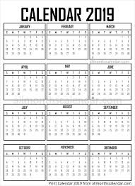 Year Calendar 2019 A4 Print Calendar Calendar Printables Calendar