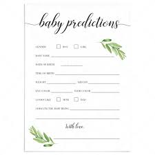 Of course, i have to share gender neutral printable onesies, too, for folks who are keeping their baby's gender a surprise! Printable Virtual Baby Shower Predictions Card Greenery Littlesizzle