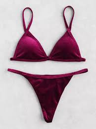 Velvet Triangle Top With Tanga Bikini Set