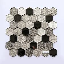 As a modern deviation from the classic hexagon mosaic, this tile option is a throwback to traditional retro design with a contemporary feel. China 300 300mm Kitchen Splashback Metal Element Hexagon Tile Glass Mosaic Photos Pictures Made In China Com