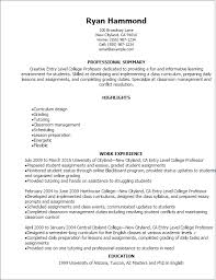 1 Entry Level College Professor Resume Templates Try Them Now Myperfectresume