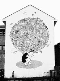 Black And White Mural Street Art Gigantic Street Mural Paintings Murals Street Art Street Mural Street Art Graffiti