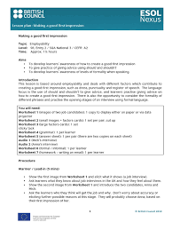 Learning vocabulary and expressions about jobs and occupations is essential for esl students, both young and old. Employability First Impression Lesson Plan Job Interview Linguistics