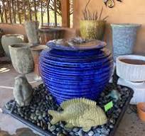 Blue ribbed Jar Fountain