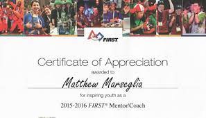 Obtain a certificate (and hook). Certificate Of Appreciation From First Lego League Jr Team
