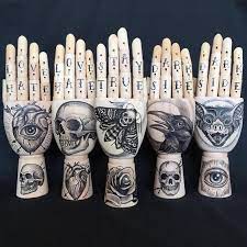 Tattooed Wooden Hand Hand Art Hand Sculpture Wooden Hand