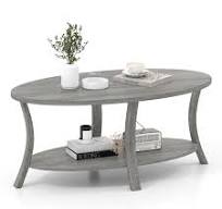 Table Basse Ovale à 2 Niveaux avec Étagère de Rangement, Table Basse en  Bois d'Hévéa, Table de Salon Rustique pour Maison, Bureau, Gris