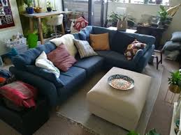 dfs blue fabric corner sofa in