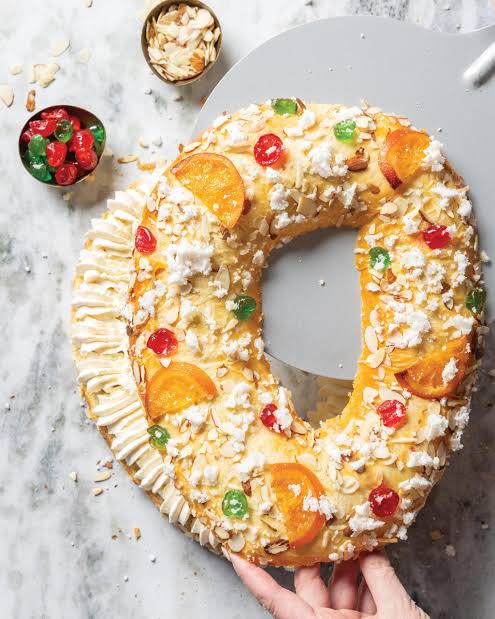 Traditional Roscón de Reyes served during Epiphany.