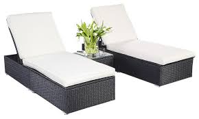 Outdoor Patio Chaise Lounge Chair Wicker Rattan 3 Piece Black Contemporary Outdoor Chaise Lounges By Affordablevariety
