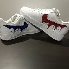 Customized Nike Air Force 1 Red Blue Drip Custom Sneakers Etsy Custom Nike Shoes Custom Painted Shoes Fresh Shoes