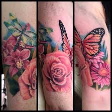 Rose Flowers Butterfly And Dragonfly Tattoo By Benj Tattoos Dragonfly Tattoo Tattoo Artists
