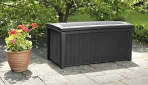 Our garden sets come in a range of colours, including black, grey or brown rattan garden furniture. Keter Borneo Rattan Effect Plastic Garden Storage Box Diy At B Q