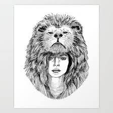 Lion Lady Ink Artwork Lion Illustration Drawing Art Espirit Chaman Shaman Wild Nature Soul Strenght Society6 Society Art Lion Drawing Art Prints
