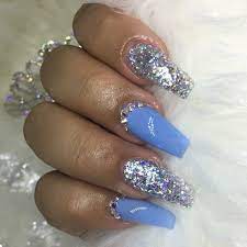Blue Nails Glitter Nails Acrylic Nails Ballerina Nails Nails With Rhinestones Wedding Nails Glitter Silver Nails Bling Nails