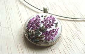 Mother Birthday Gift Lilac Flower Necklace Charm Etsy Polymer Clay Pendant Polymer Clay Jewelry Polymer Clay Embroidery