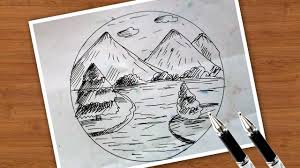 Draw Scenery With Gel Black Pen Easy Scenery Drawing Draw Drawings